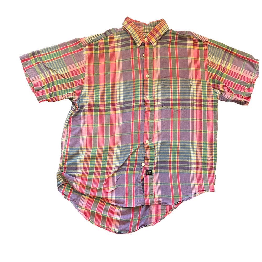 Arrow 1851 Mens Large Plaid Short Sleeve Button Down Chest Pocket Shirt
